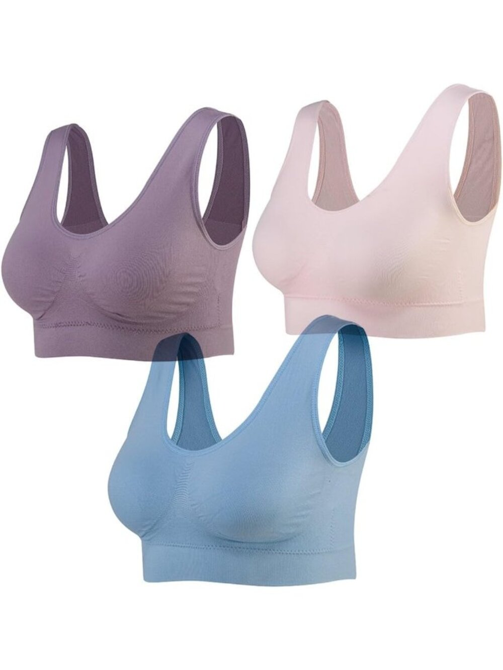 3-Pack Seamless Wirefree Sports Bra Set with Removable Pads for Yoga & Fitness